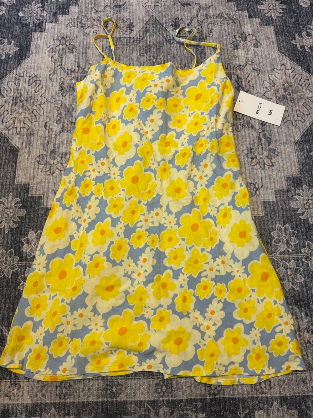 RVCA Yellow Floral Slip Dress with Blue Base